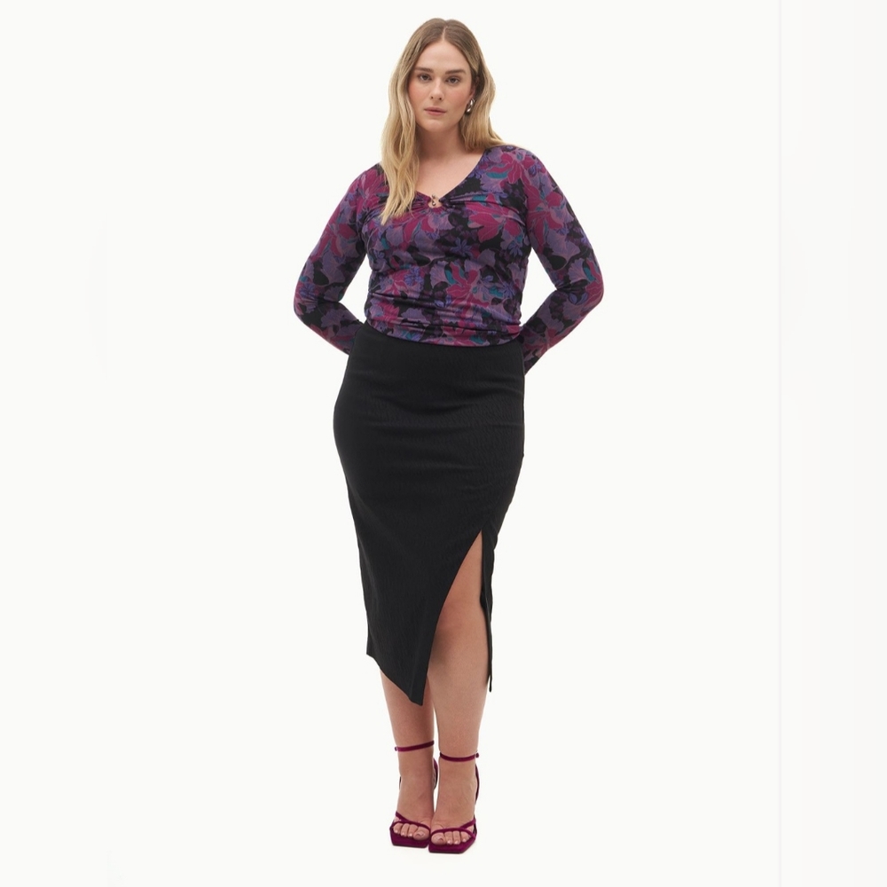 Women's Floral Plus Size Long-Sleeve V-Neck Knit Top 4X - Addition Elle